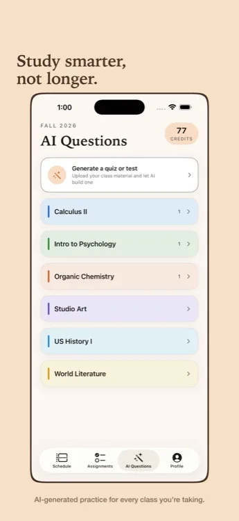 A set of AI-generated practice questions for a specific class